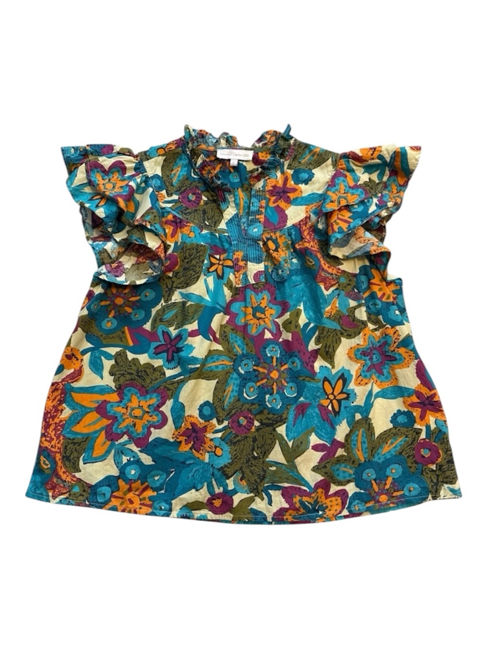 House of Harlow 1960 Teal Floral Ruffle Sleeve Blouse